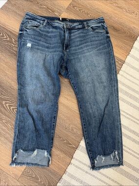 20w Kut from the Kloth REESE ankle straight leg Dark Blue Distressed Crop Jeans